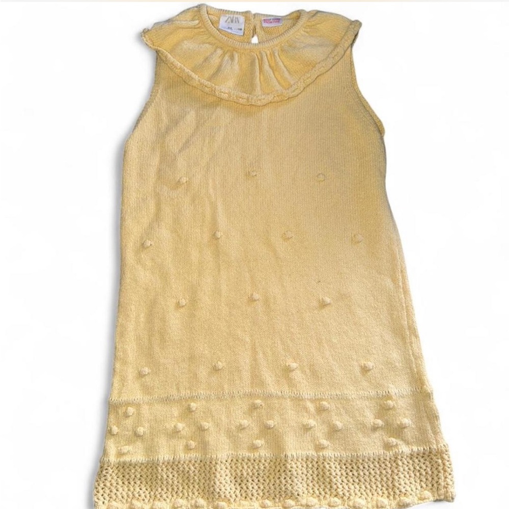 Zara Yellow Knit Sleeveless Dress with Ruffle Collar